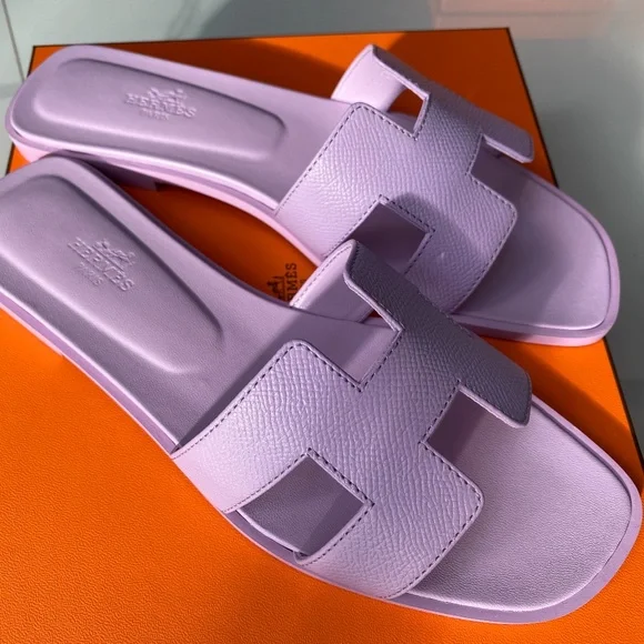 HERMES LAVENDER EPSOM LEATHER ORAN SANDALS SIZE 38
